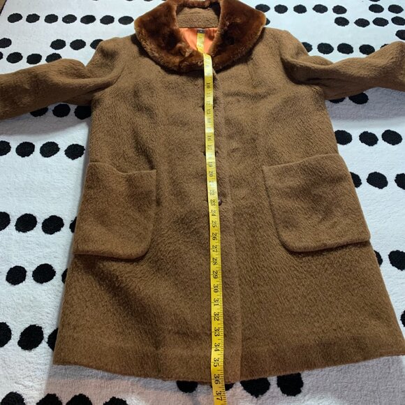 Vintage 60s 70s Penny Lane Coat Brown Faux Fur Trim Retro Boho Peacoat Overcoat - Picture 14 of 16